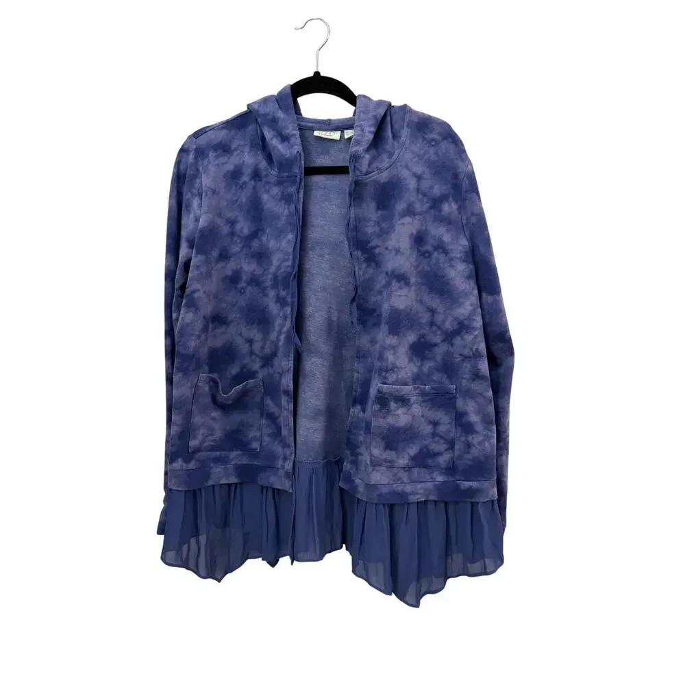 Logo by Lori Goldstein Open Front Top Cardigan Hooded Light Flowy Purple Ruffle - Picture 9 of 9